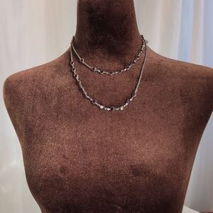 Banana Republic Long Silvertone Necklace with Purple Accents